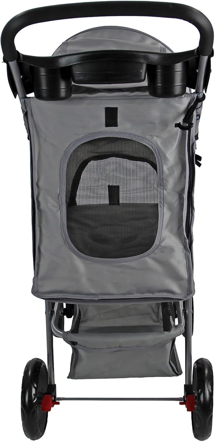 Pet Travel Stroller Dog Cat Pushchair Foldable Swivel Wheels 15kg Grey