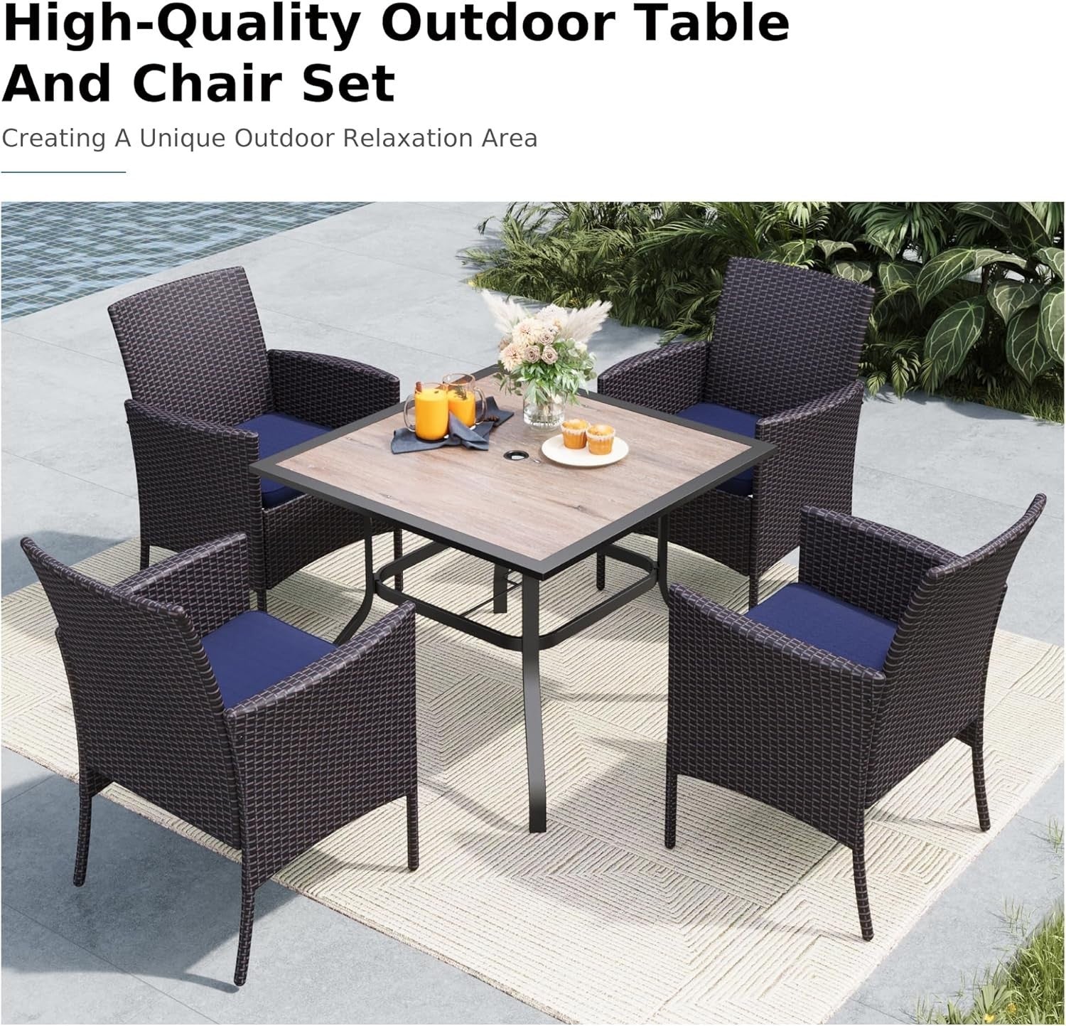 37" Outdoor Rattan Dining Set Table Chairs Garden Patio Bistro Furniture