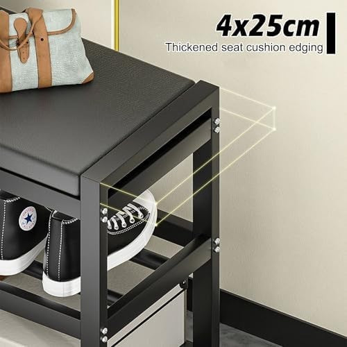 3 Tier Shoe Rack Bench with Cushion Seat Carbon Steel Entryway Storage 65cm
