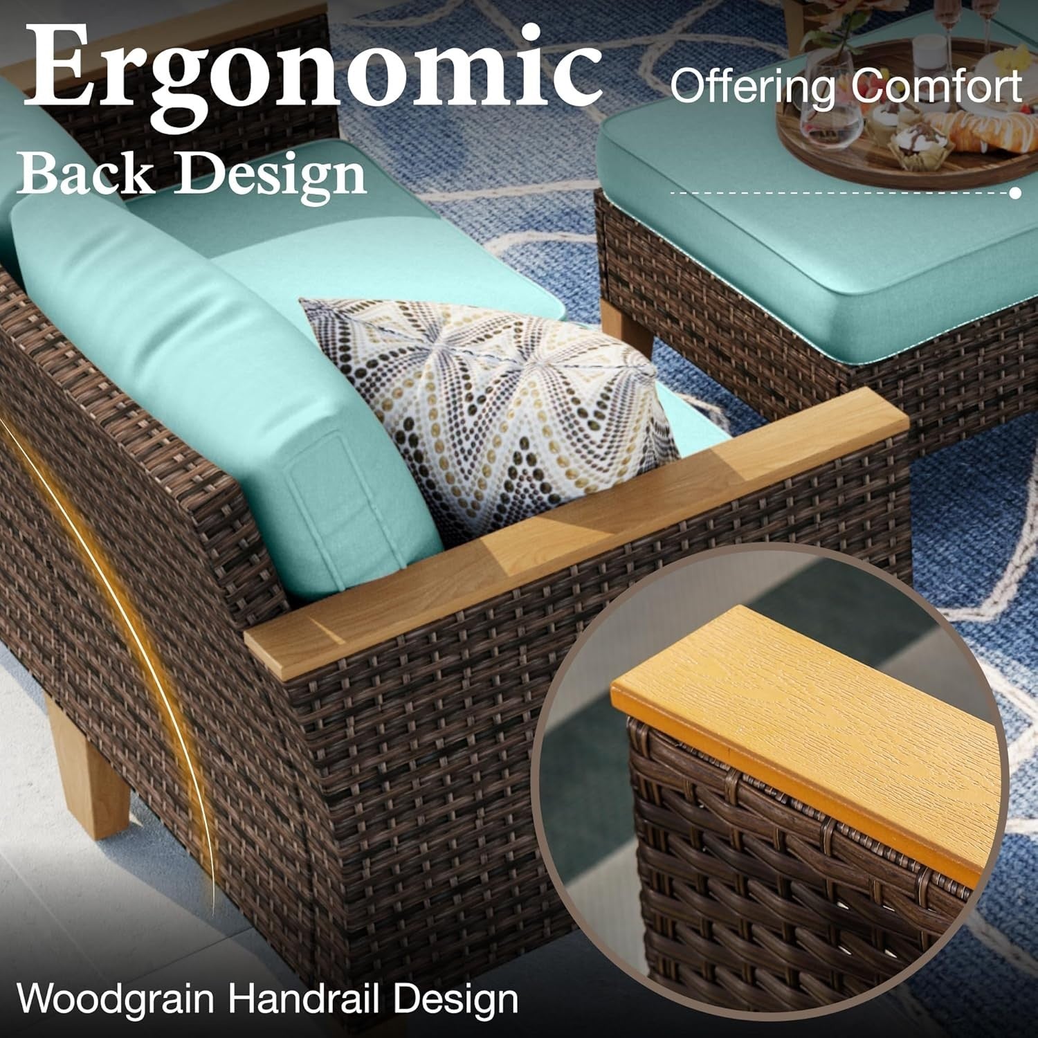 Outdoor Rattan Corner Sofa Set Waterproof Cushions Table Stool Garden Patio