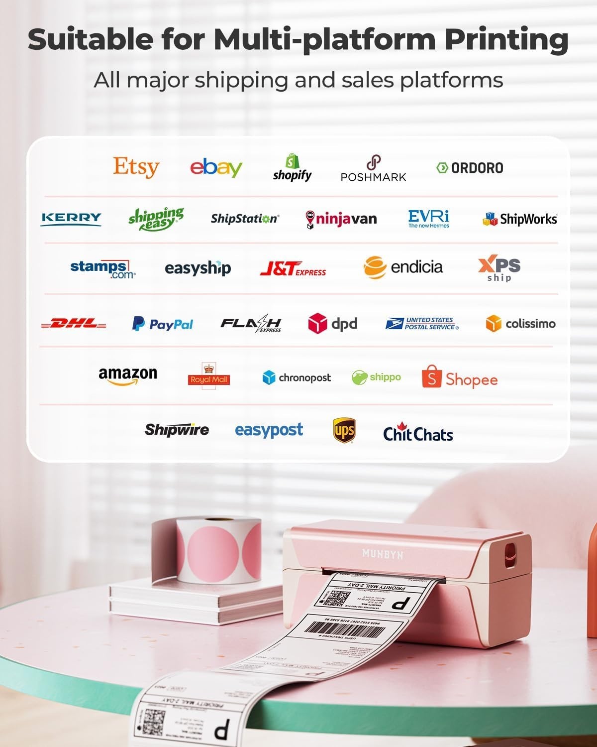 300DPI Pink WiFi Thermal Label Printer AirPrint Fast Shipping Labels