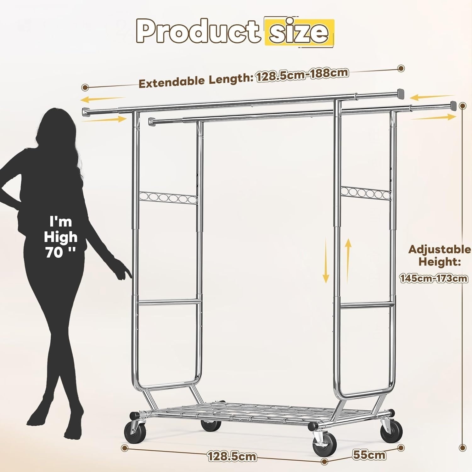 285KG Heavy Duty Extendable Double Rail Clothes Rack – Silver