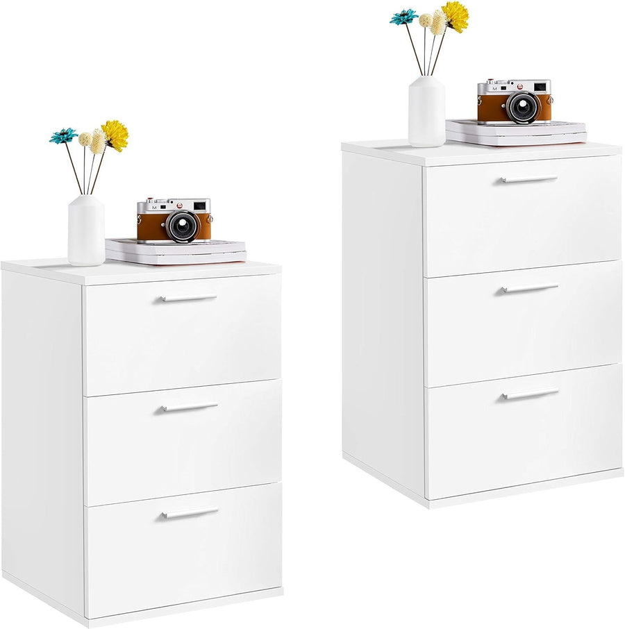 Set of 2 White Bedside Tables with 3 Drawers Modern Bedroom Nightstands