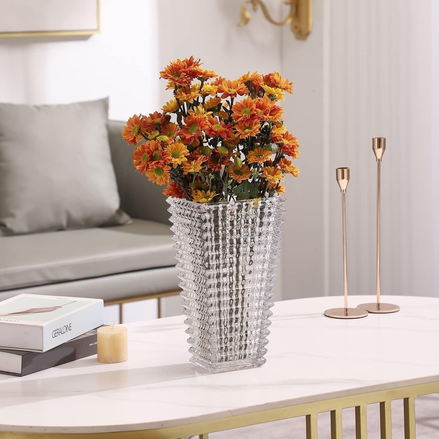 Clear Crystal Glass Vase XL Square Modern Flower Display Table Home Decor