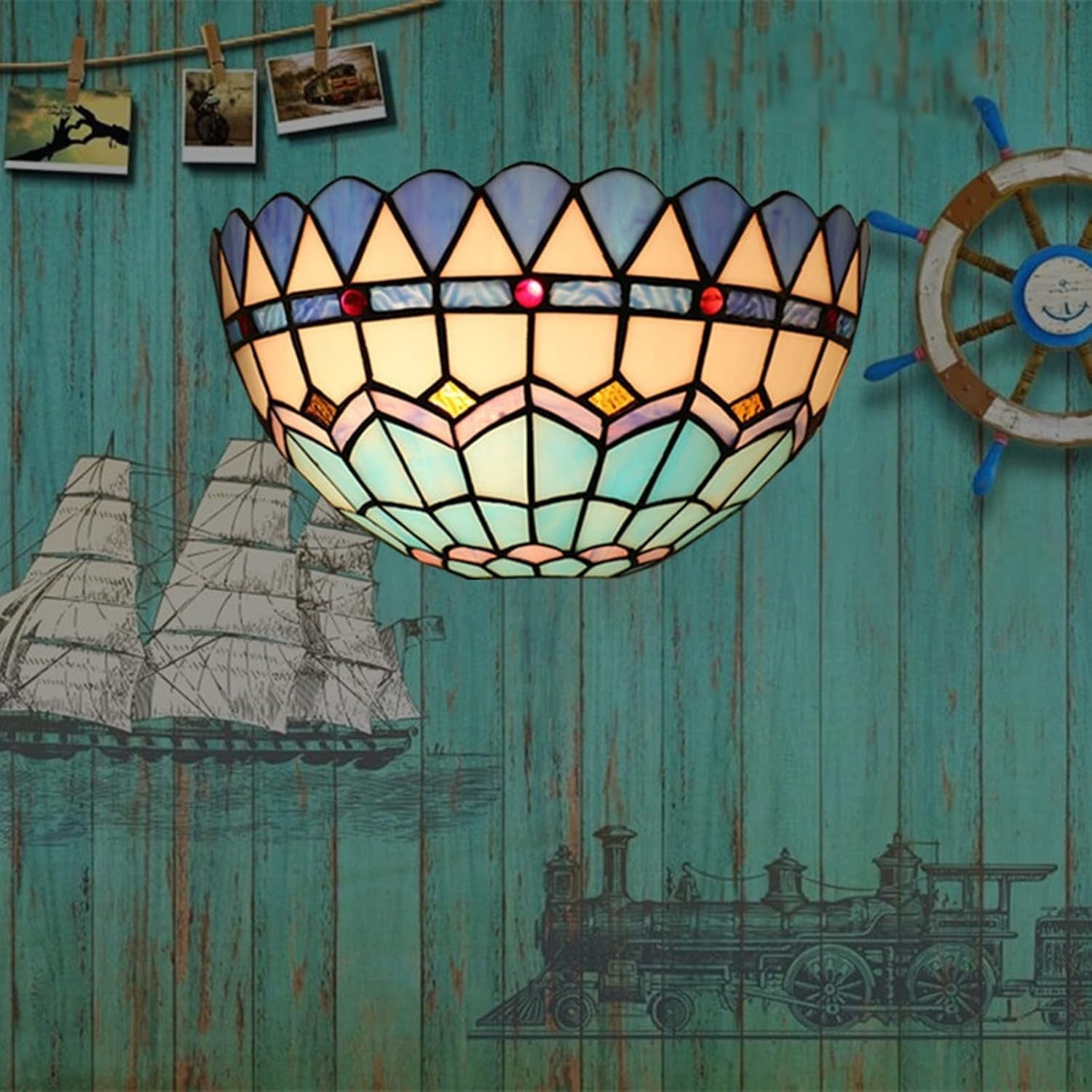 Mediterranean Stained Glass Wall Sconce, 12" Tiffany Style Light