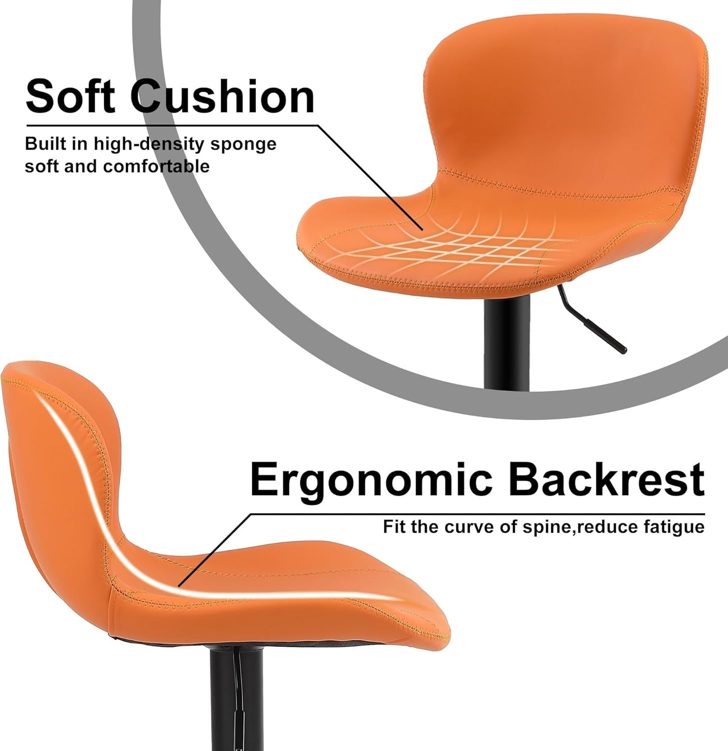 Orange PU Leather Bar Stools Set of 3 | Adjustable Swivel Counter Chairs