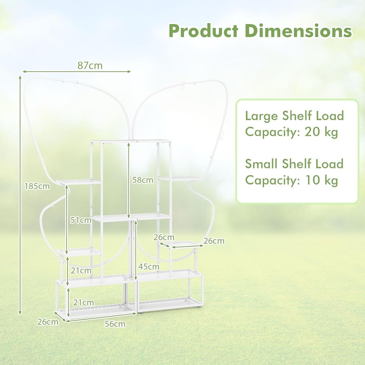 6 Tier White Metal Plant Stand Butterfly Shape Tall Indoor Outdoor Flower Shelf