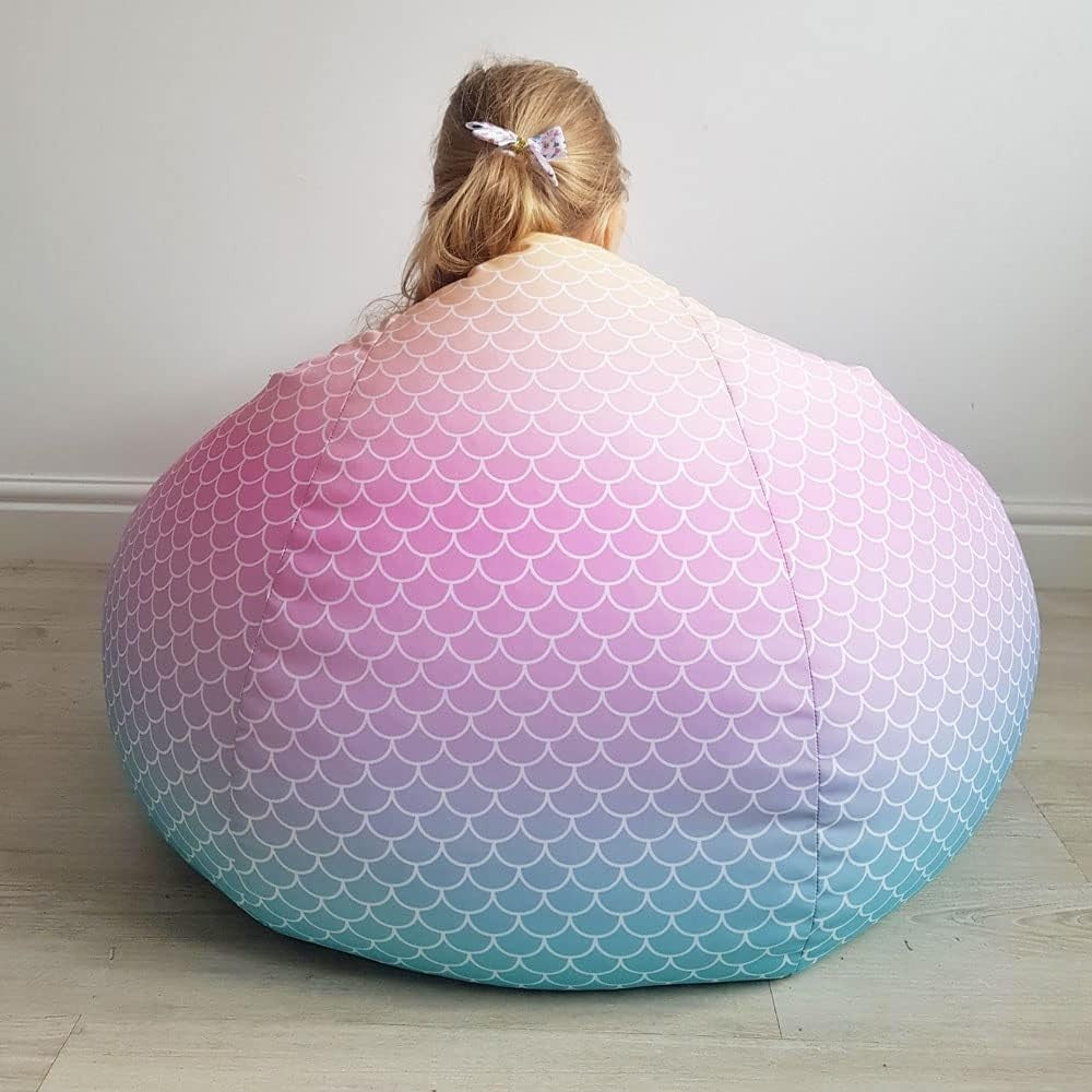 Kids Mermaid Bean Bag Chair with Footstool – Washable & Comfy Seat