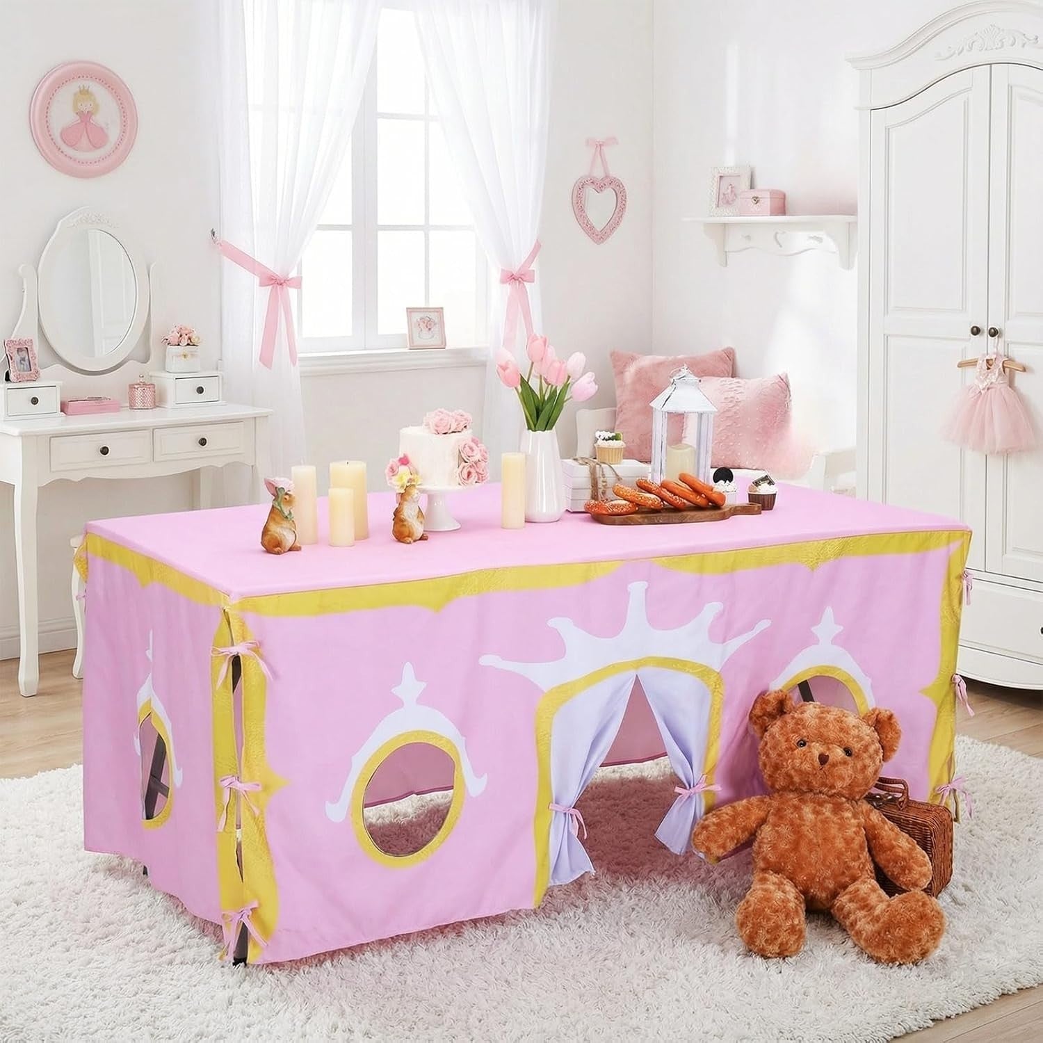 Princess Kids Table Fort Tent Cover Indoor Outdoor Playhouse Large