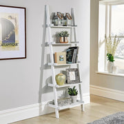 5 Tier Ladder Bookcase Shelving Unit Wall Storage Display Shelf White