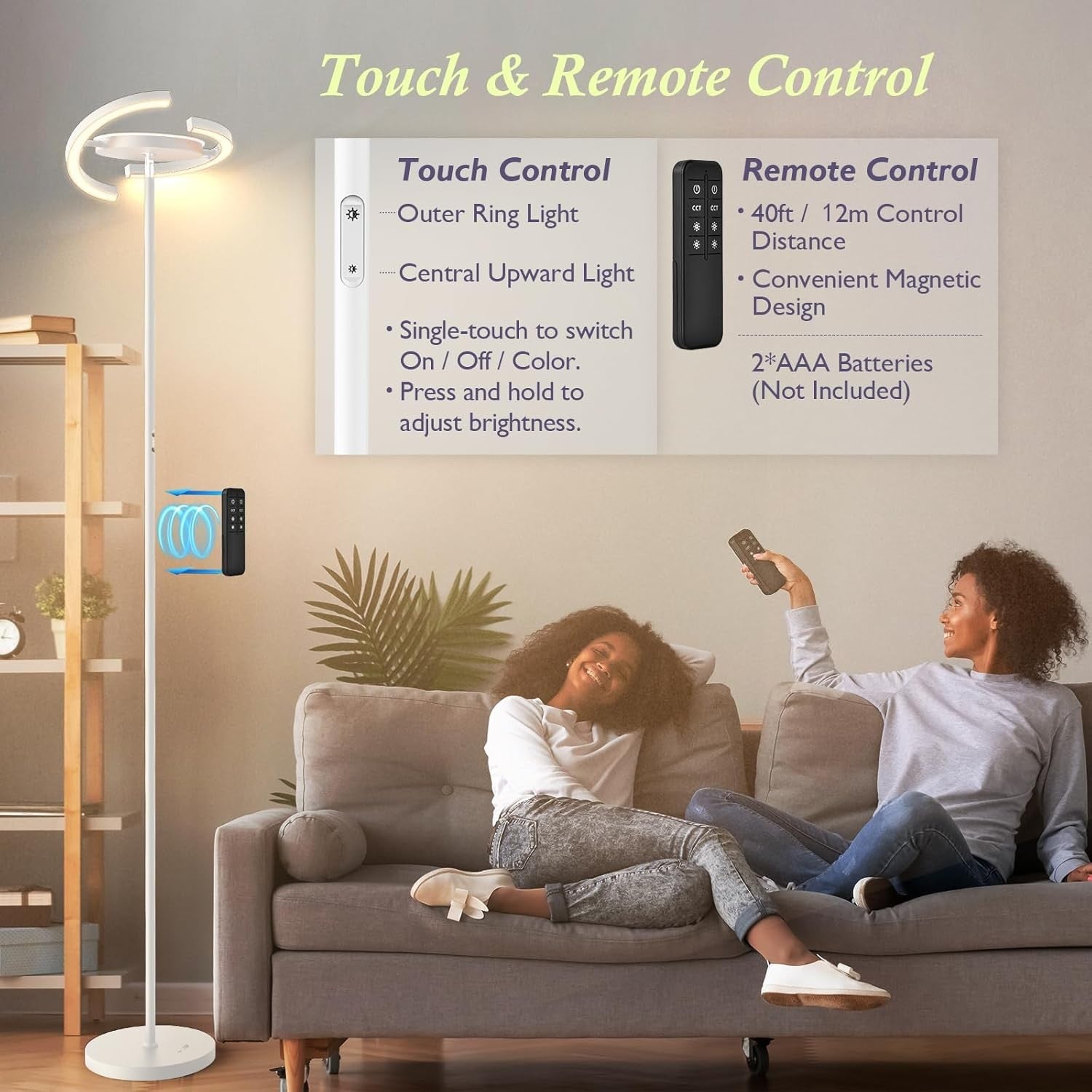 LED Uplighter Floor Lamp Stepless Dimming Touch Remote 3000K–6000K