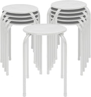 Set of 10 White Metal Stacking Stools Compact Round Modern Seating
