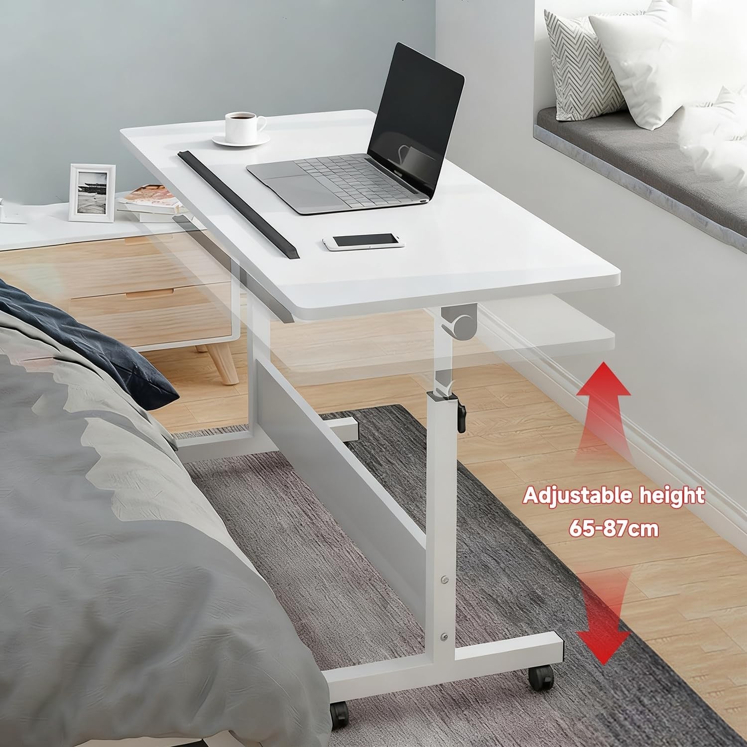 Height Adjustable Desk on Wheels Standing Laptop Desk Small Office 80x40cm