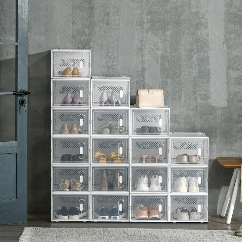 Clear Stackable Shoe Boxes – 18PC Set with Magnetic Doors & Air Vents