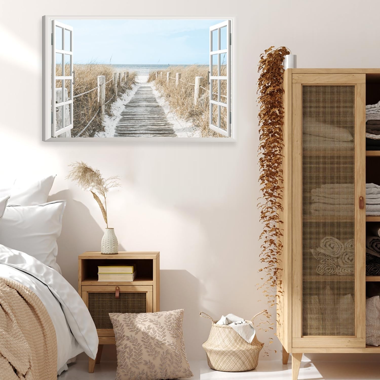 3D Beach Window Canvas Wall Art 39x59cm Coastal Ocean