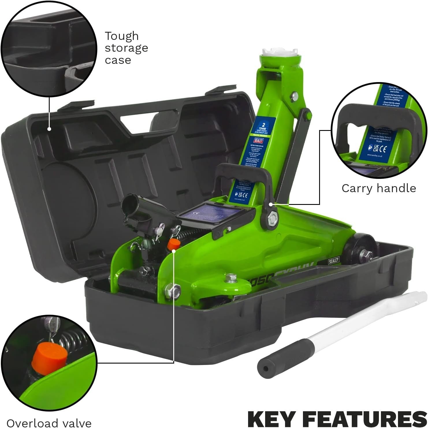 2 Ton Hi-Vis Hydraulic Trolley Jack 130–330mm Short Chassis w/ Case