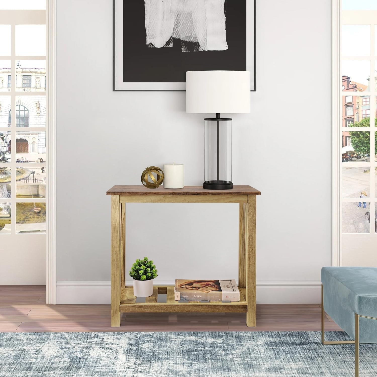 Narrow Wood Side Table with Storage Shelf, Durable Modern Nightstand