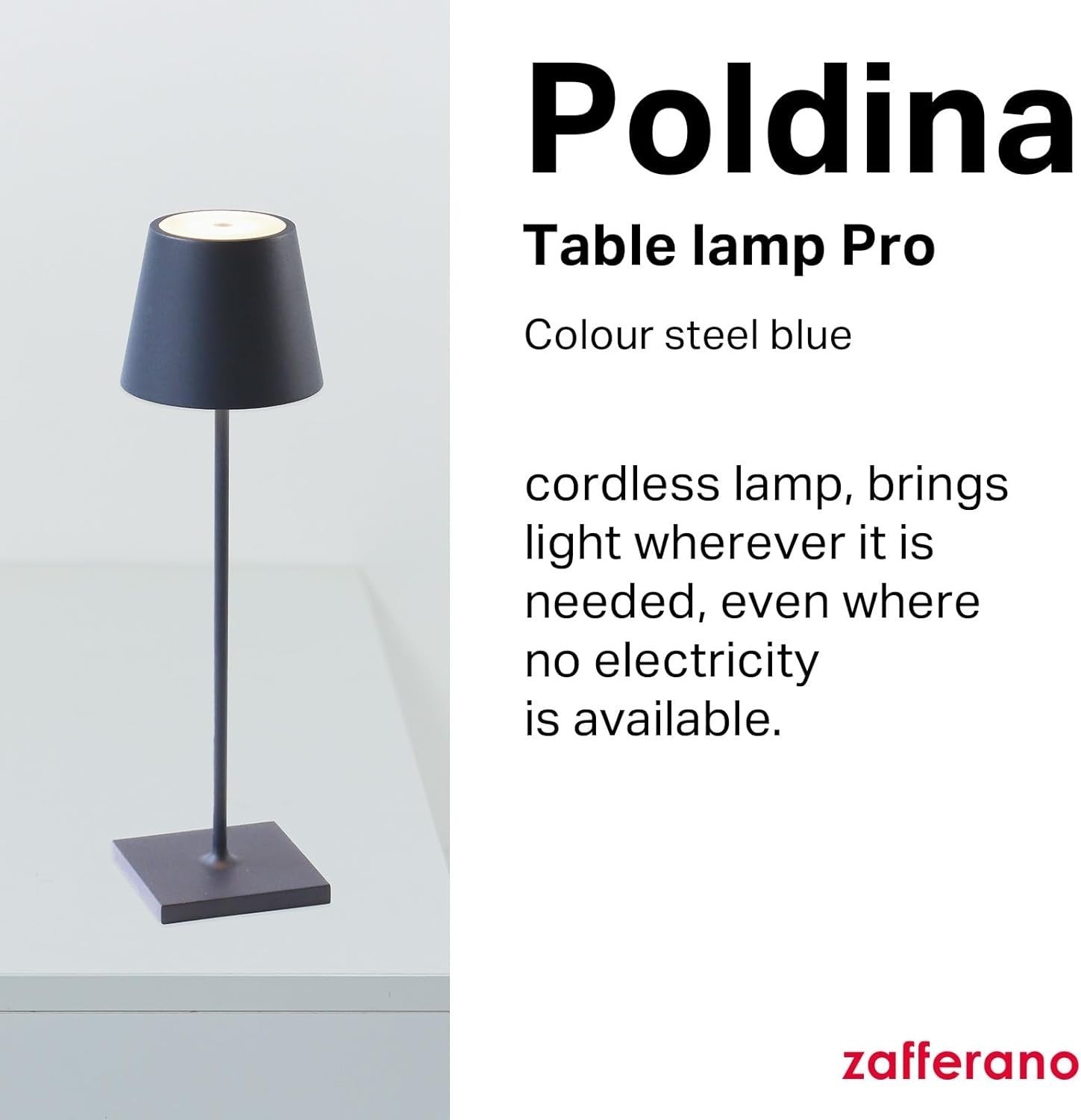 Rechargeable Cordless Touch Table Lamp, Dimmable, Outdoor & Indoor, 38cm