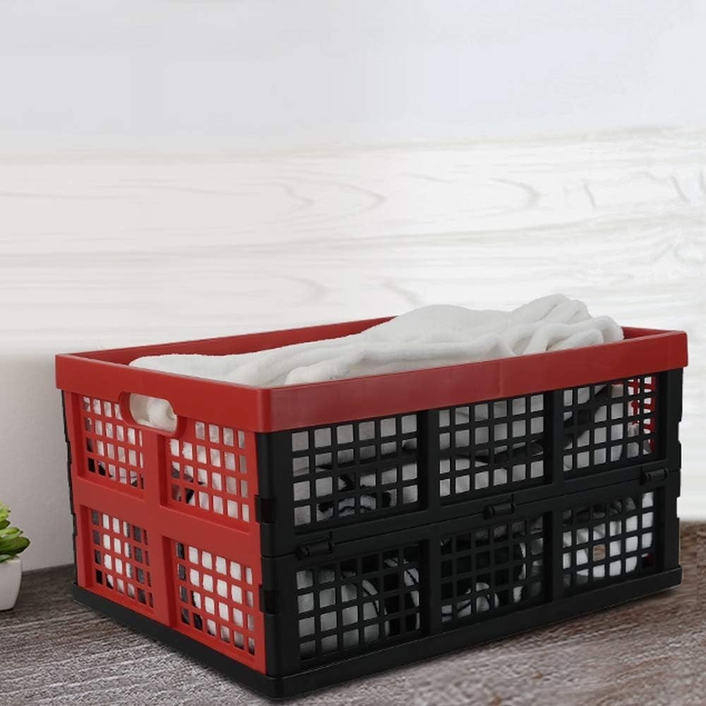 3 Pack Folding Plastic Storage Crates 32L 44.5x34.5x23cm Red