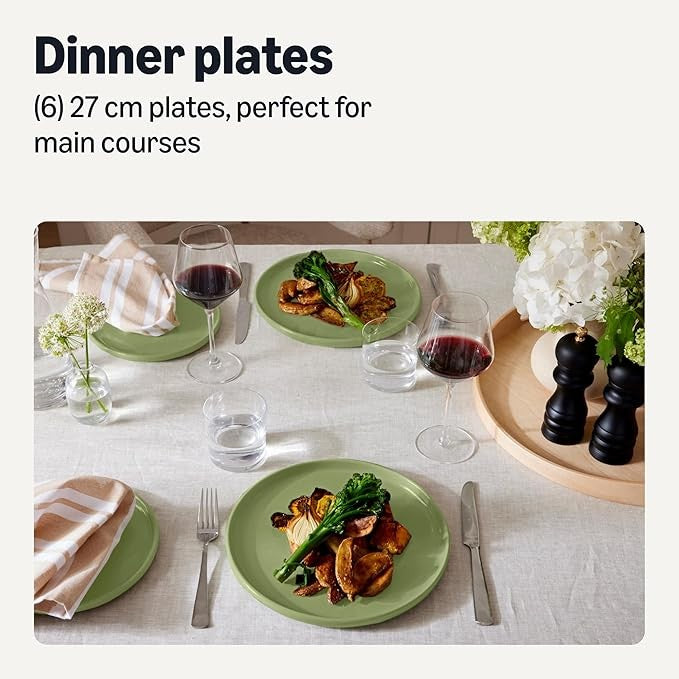 6pc Stoneware Dinner Plates 26.7cm Microwave Dishwasher Safe Olive Green