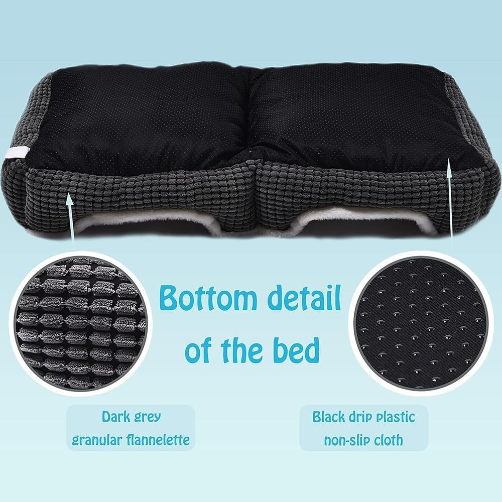 Washable Double Dog & Cat Bed Soft Plush Anti-Slip Bottom