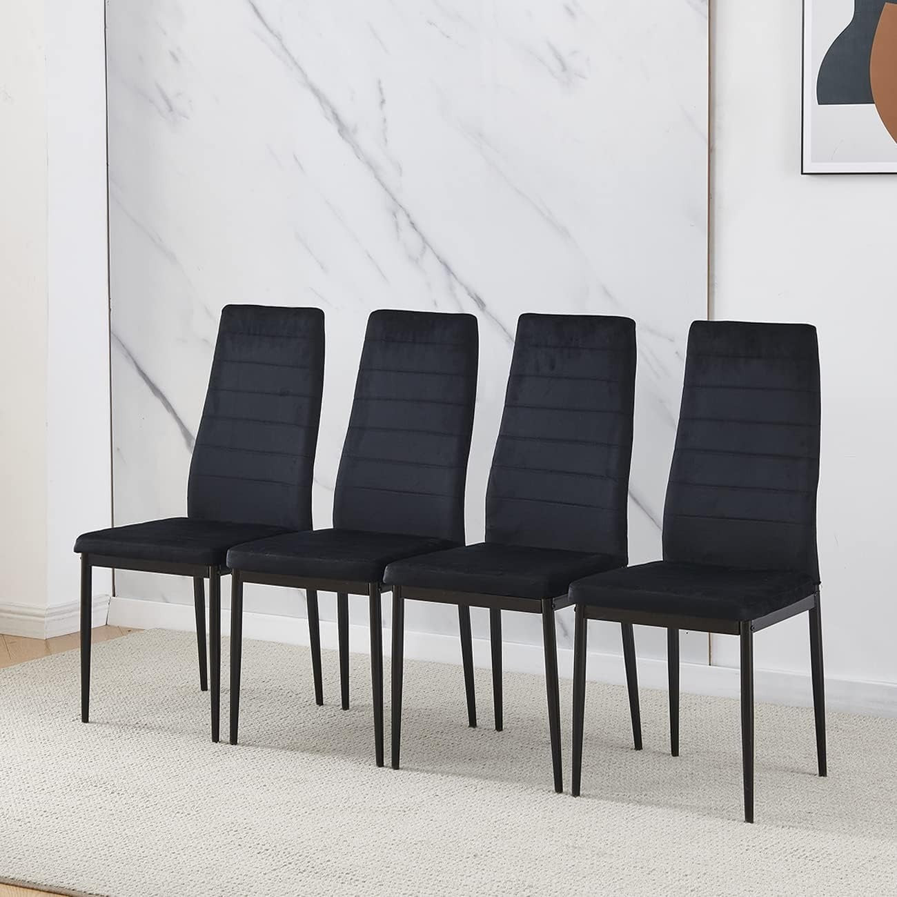 Space-Saving Grey Wood Dining Table & 4 Black PU Leather Chairs Set