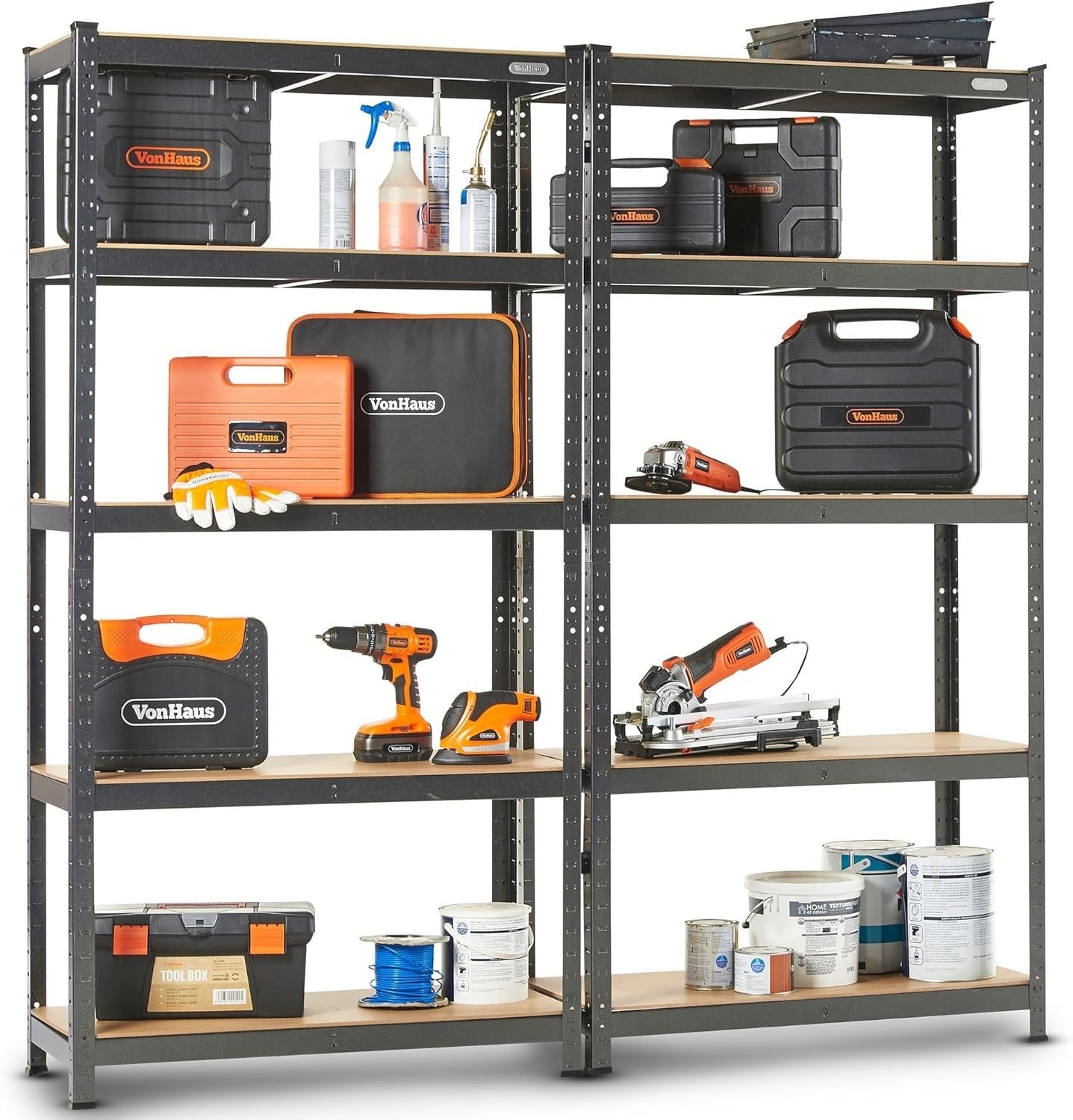 2-Pack 5-Tier Garage Shelves 180x90x40cm Heavy-Duty Adjustable Galvanised