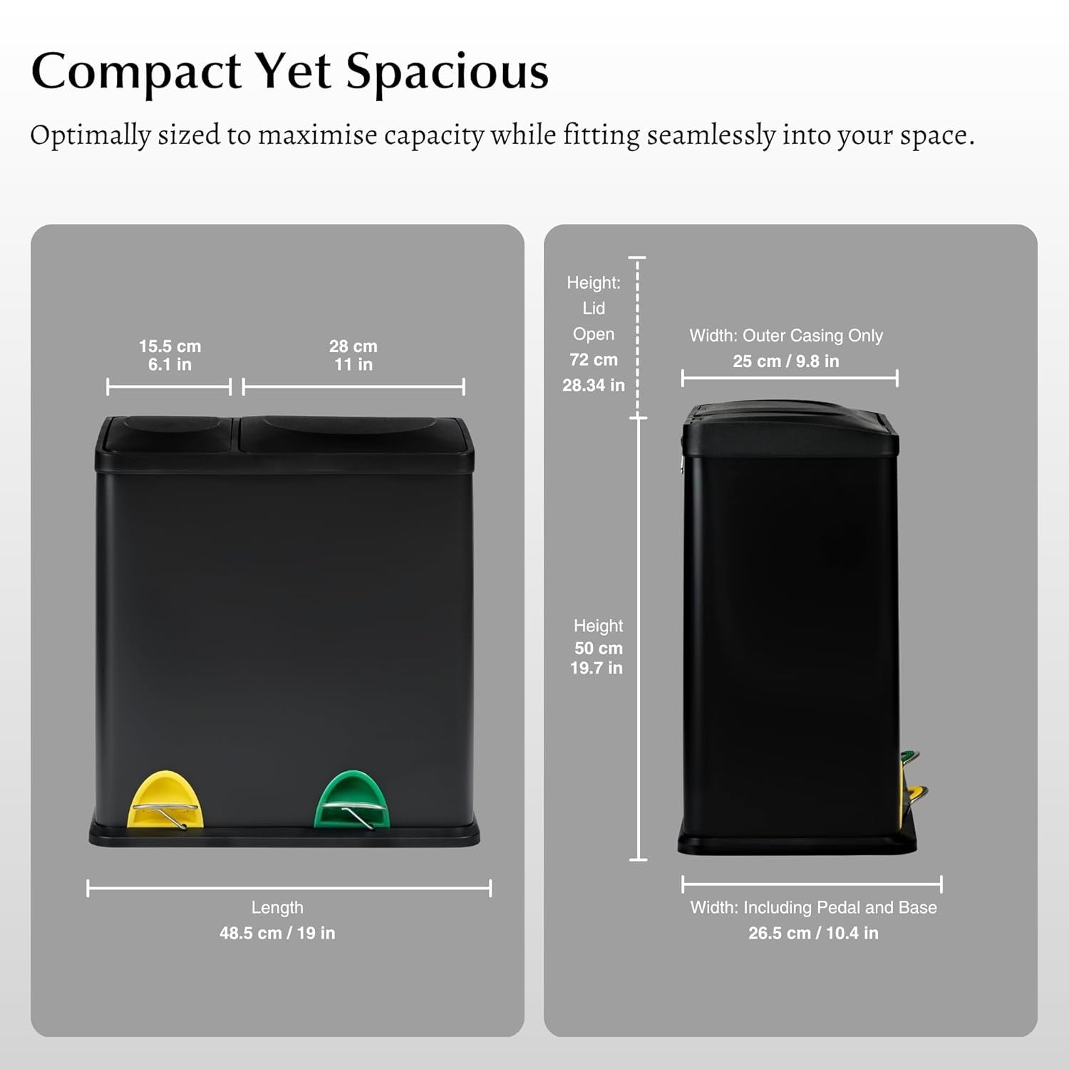 36L Recycling Bin 2 Compartment Waste Separation Black