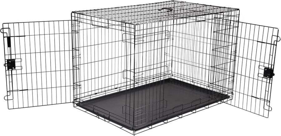XXL Foldable Double Door Metal Dog Crate Cage with Tray 122cm Large