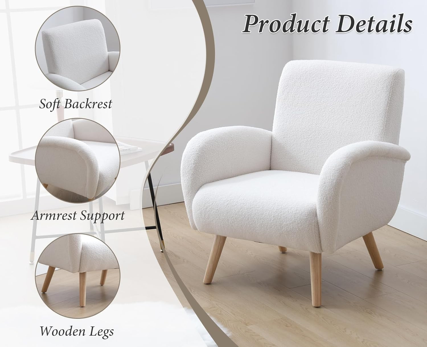 Boucle Faux Fur Accent Armchair Lounge Tub Chair White