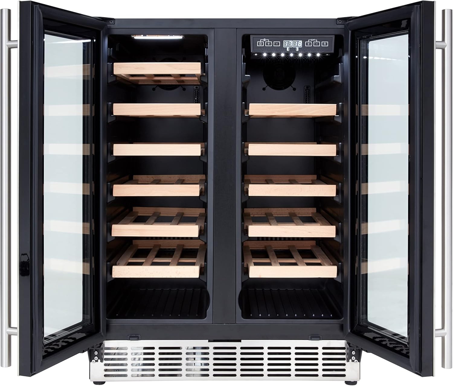 60cm Built In Wine Cooler Dual Zone Under Counter Fridge 40 Bottle UV Glass