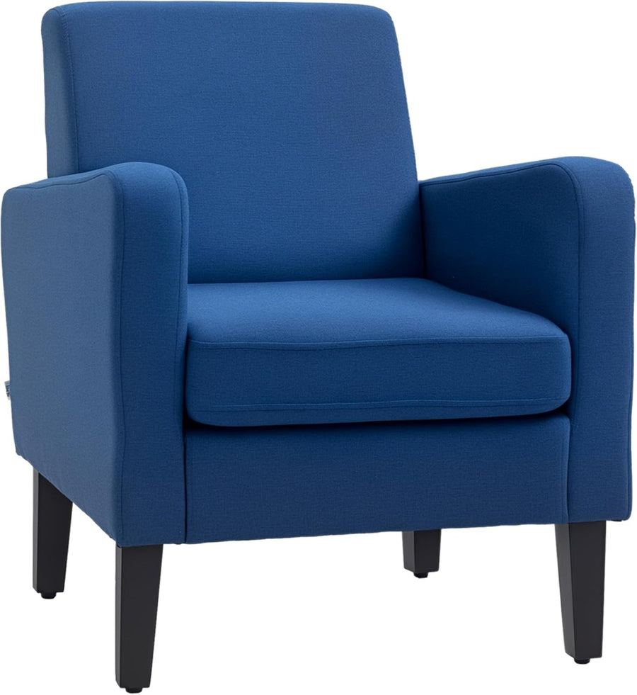 Modern Linen Accent Armchair Spring Seat Wood Legs Blue