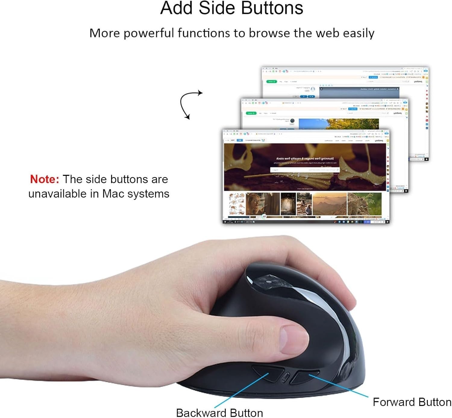 Left Hand Vertical Wireless Mouse Rechargeable 1600 DPI 6 Buttons