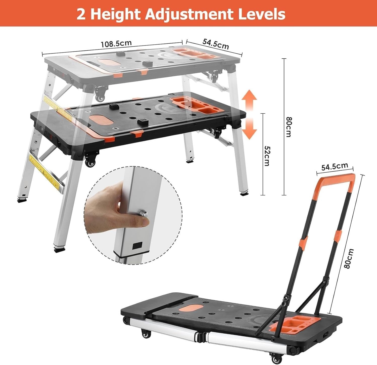7-in-1 Folding Workbench Sawhorse Scaffold Dolly Creeper Hand Truck 150–200kg