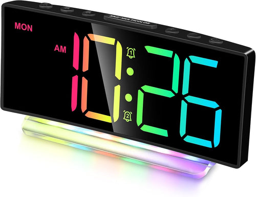 Extra Loud Alarm Clock Large LED Display RGB Night Light Heavy Sleepers