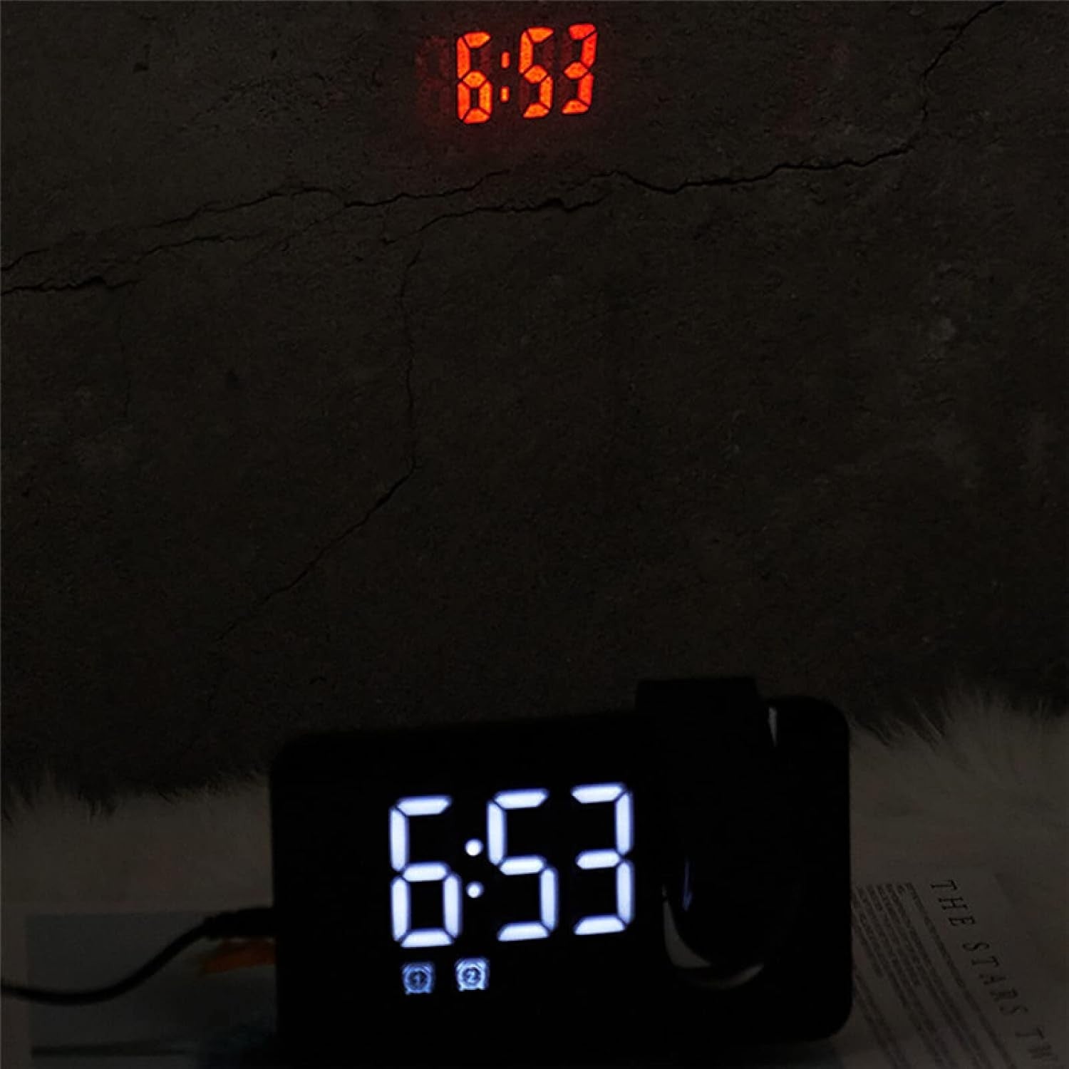 Projection Alarm Clock LED Digital FM Radio Snooze USB Desk Clock Red