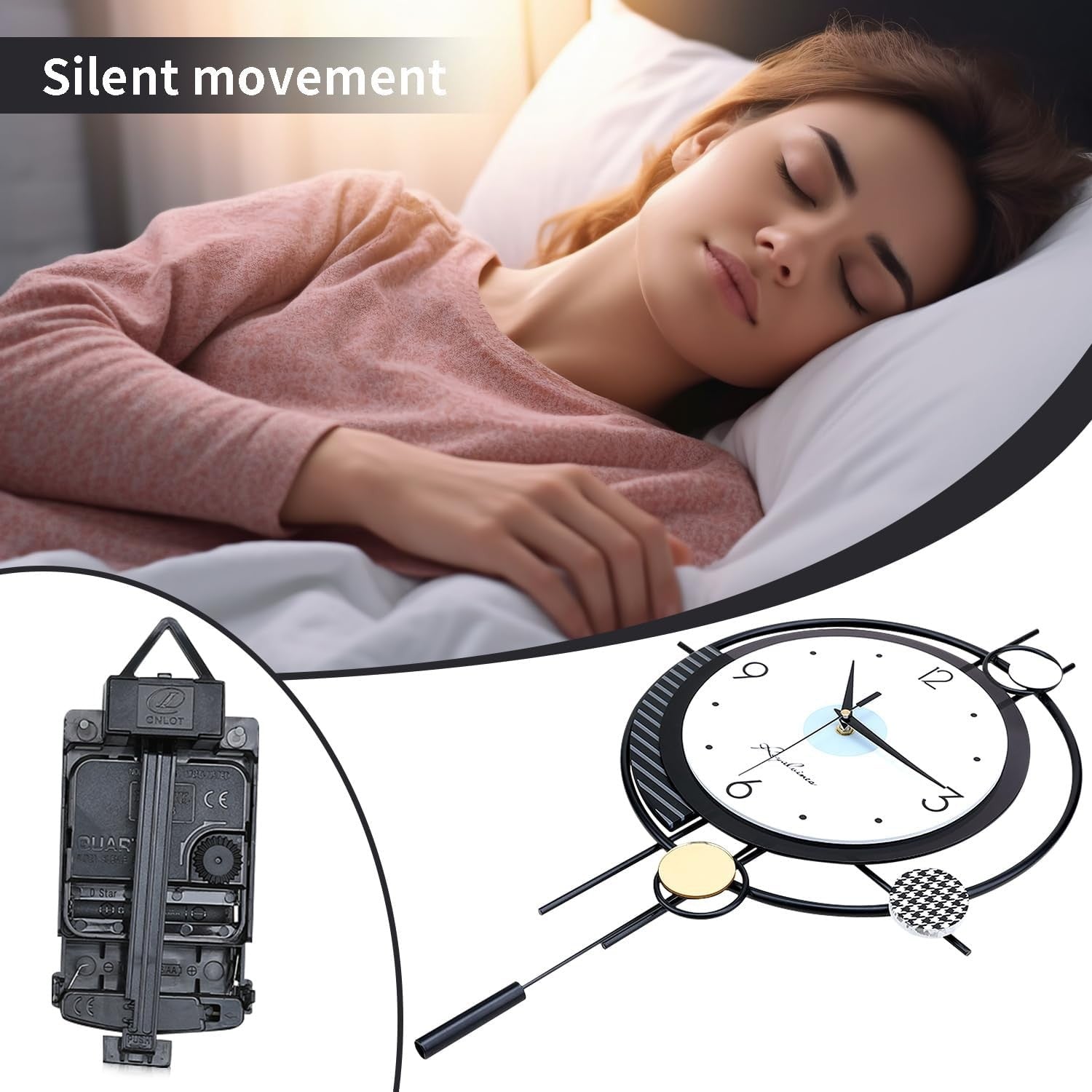 Modern Silent Wall Clock Large Luxury Decorative Non-Ticking Metal Clock 38×58cm