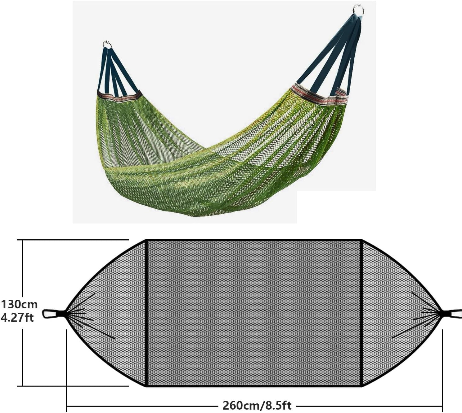 Army Green Outdoor Nylon Hammock – Breathable Mesh Swing Bed 650lb Max Load