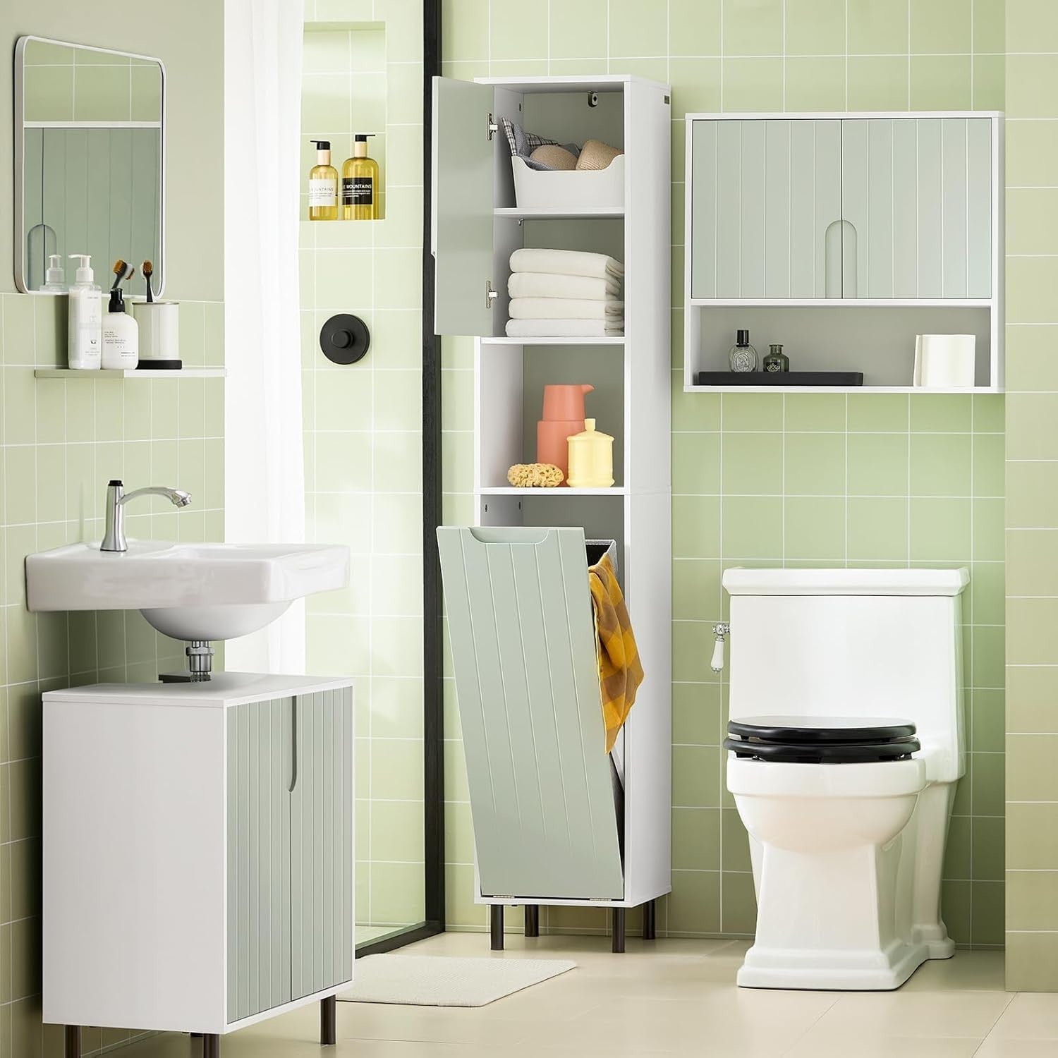 Green Under Sink Bathroom Cabinet 60x30x60cm Vanity Storage Cupboard Unit