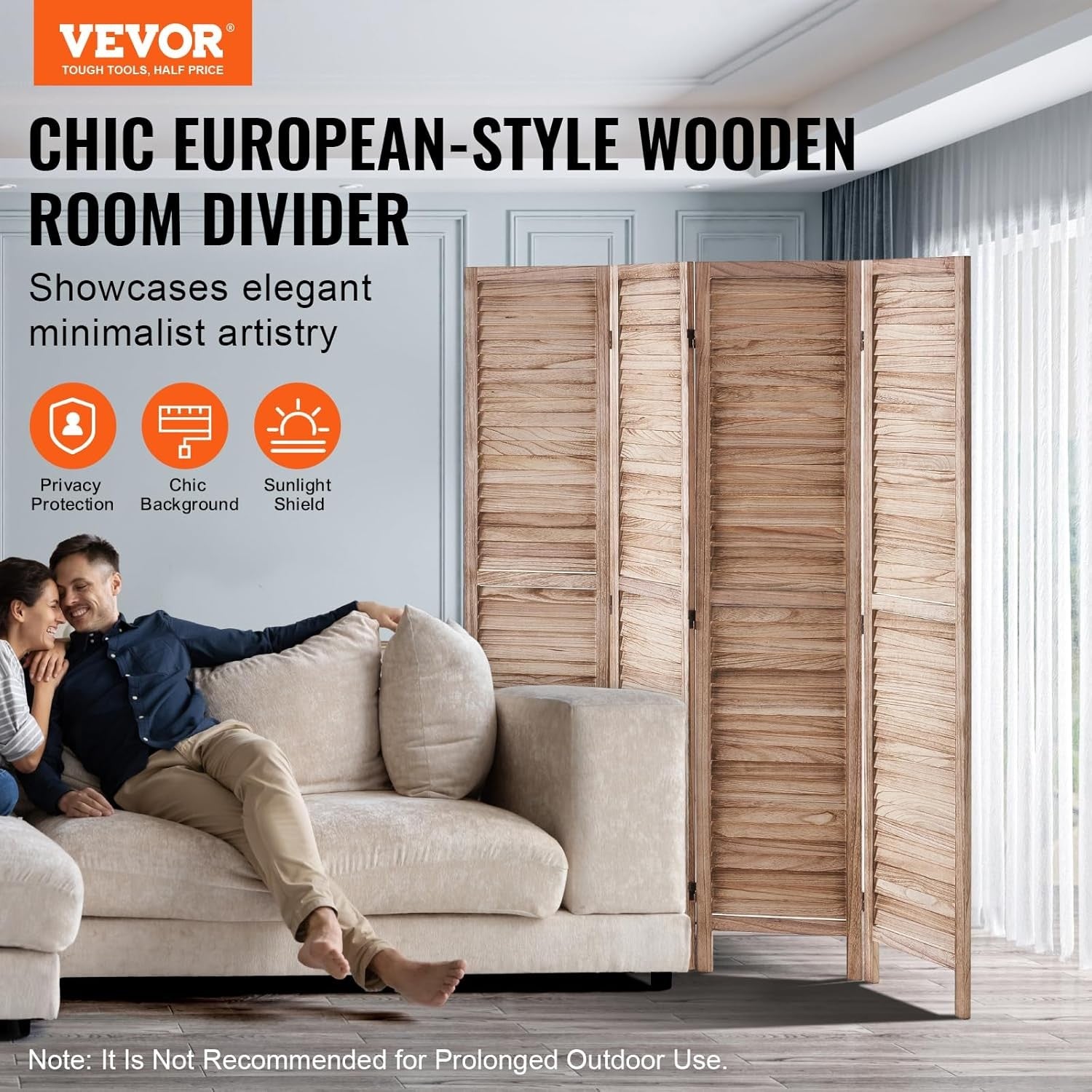 4 Panel Wooden Folding Room Divider Light Natural Privacy Screen 162x170cm