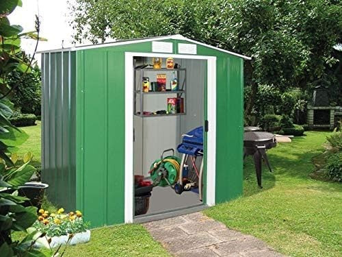 Metal Garden Storage Shed 6x4ft Waterproof Outdoor Tool & Bike Shed Green