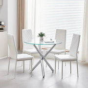 Round Glass Dining Table Set with 4 White Velvet Chairs – Modern Comfort