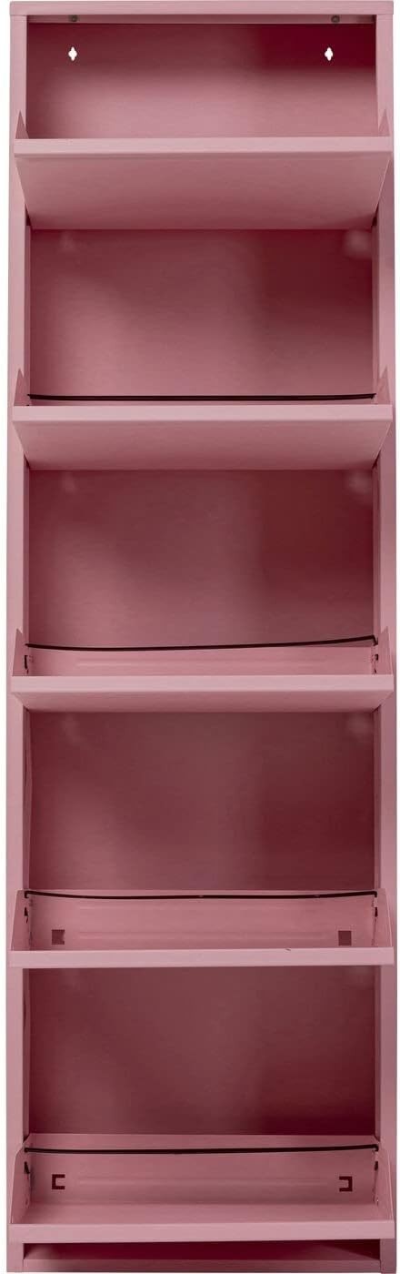 Slim 5-Drawer Shoe Cabinet Pink– Space-Saving Metal Tilt Rack 170x50x15cm