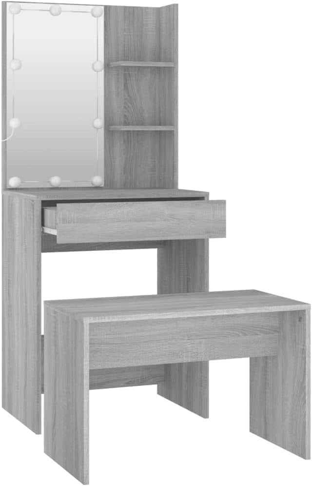 Modern Dressing Table Set with LED Lights Mirror Stool Makeup Vanity Desk Storag