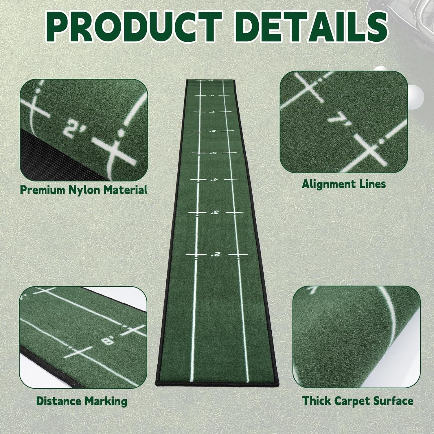 Golf Putting Mat 280cm Indoor Training Green Alignment Track Practice