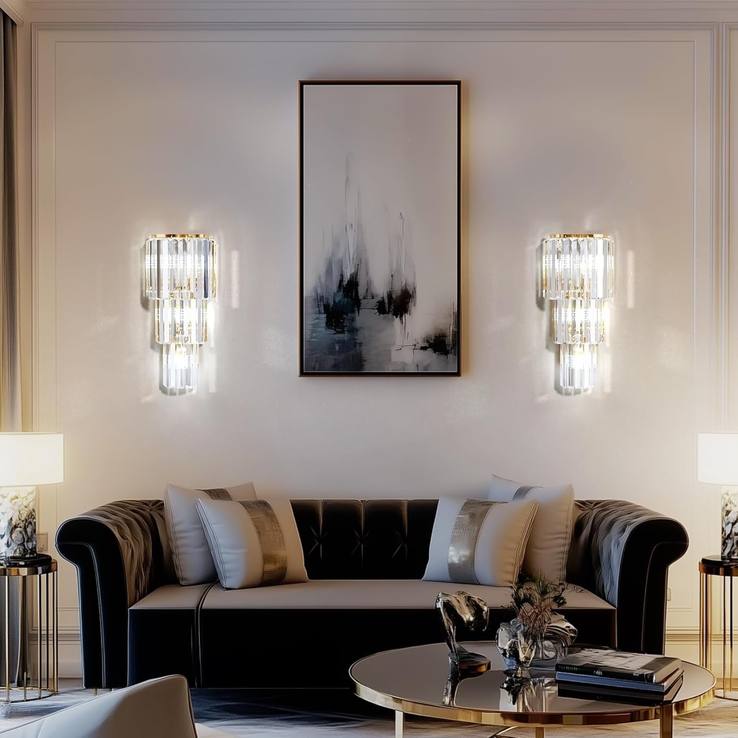 Gold Crystal Wall Light 3-Layer Sconce Modern Luxury Hallway Lamp