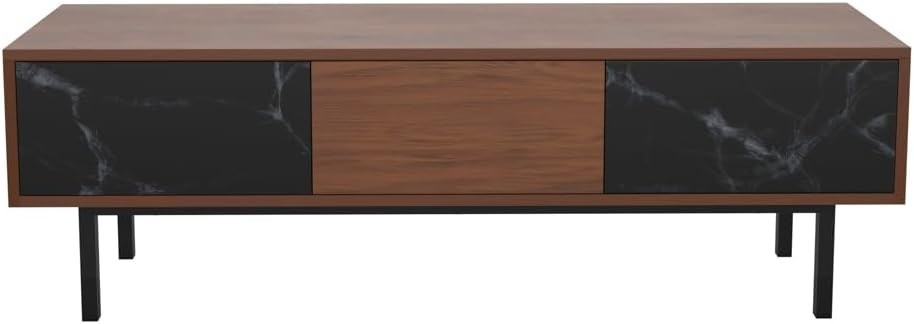 Walnut Marble TV Stand Cabinet for 65" TV Storage Cable Tidy Modern