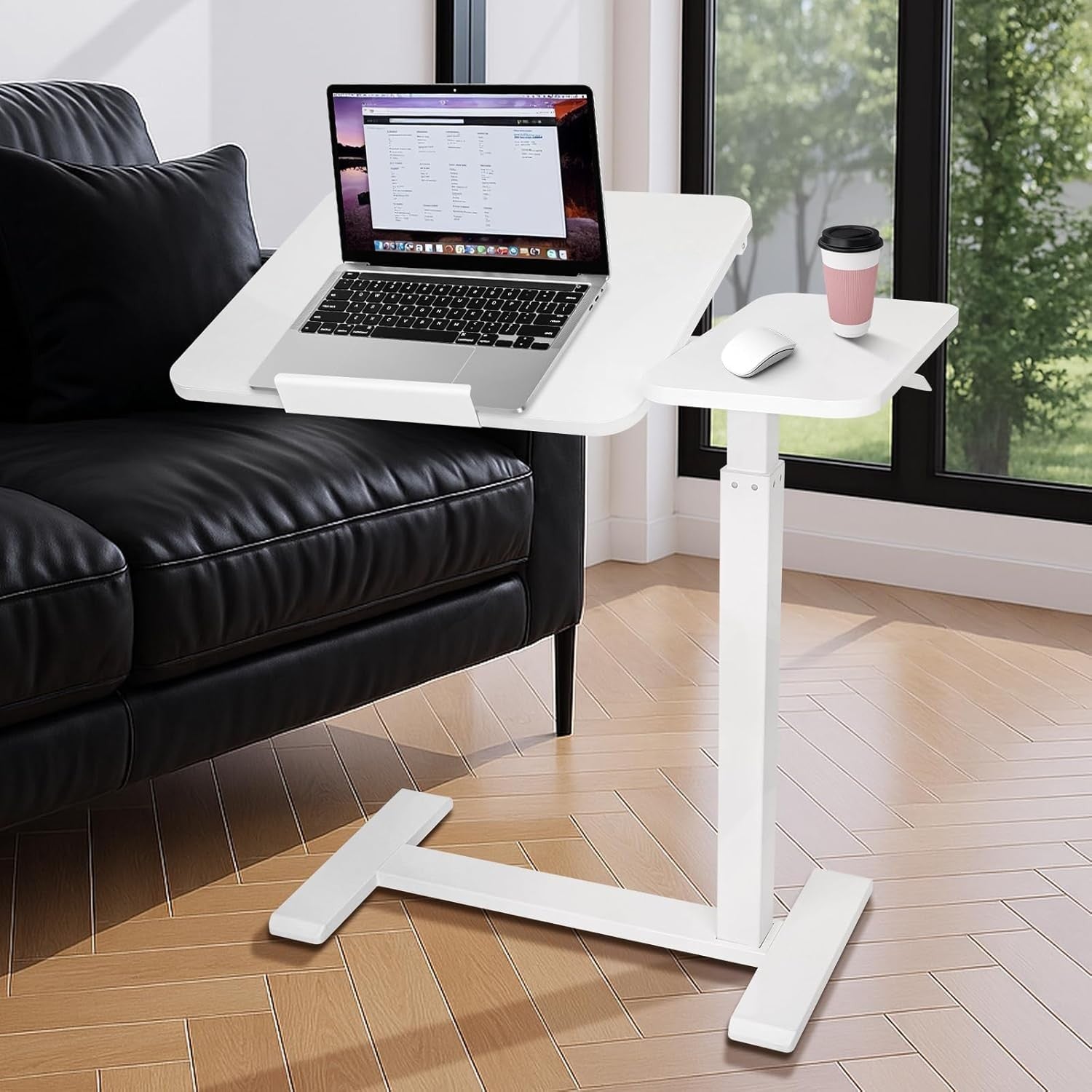 Pneumatic Overbed Desk Adjustable Split Top Rolling Laptop Table 70x40cm