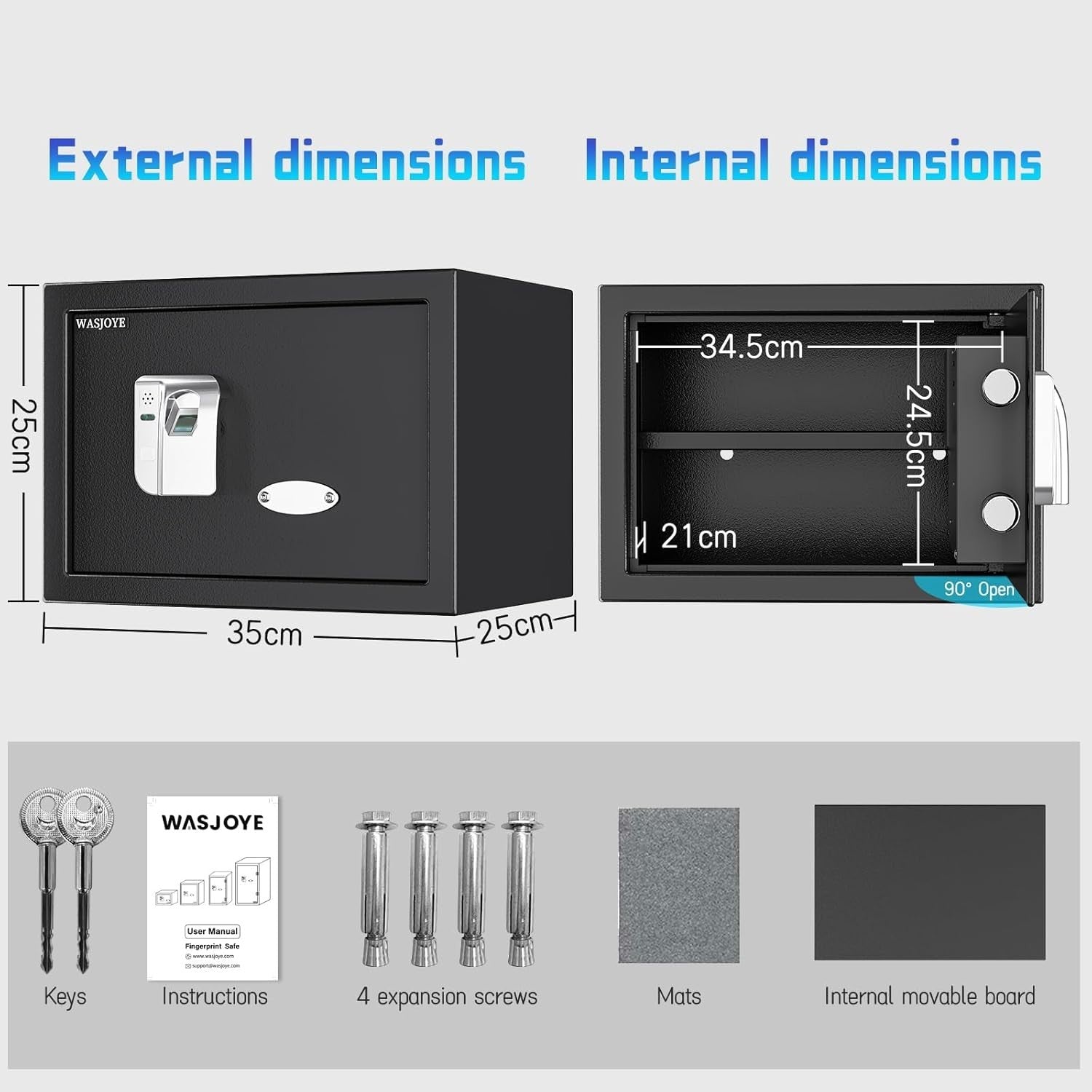 25L Biometric Fingerprint Safe Box Digital Security Safe with Keys
