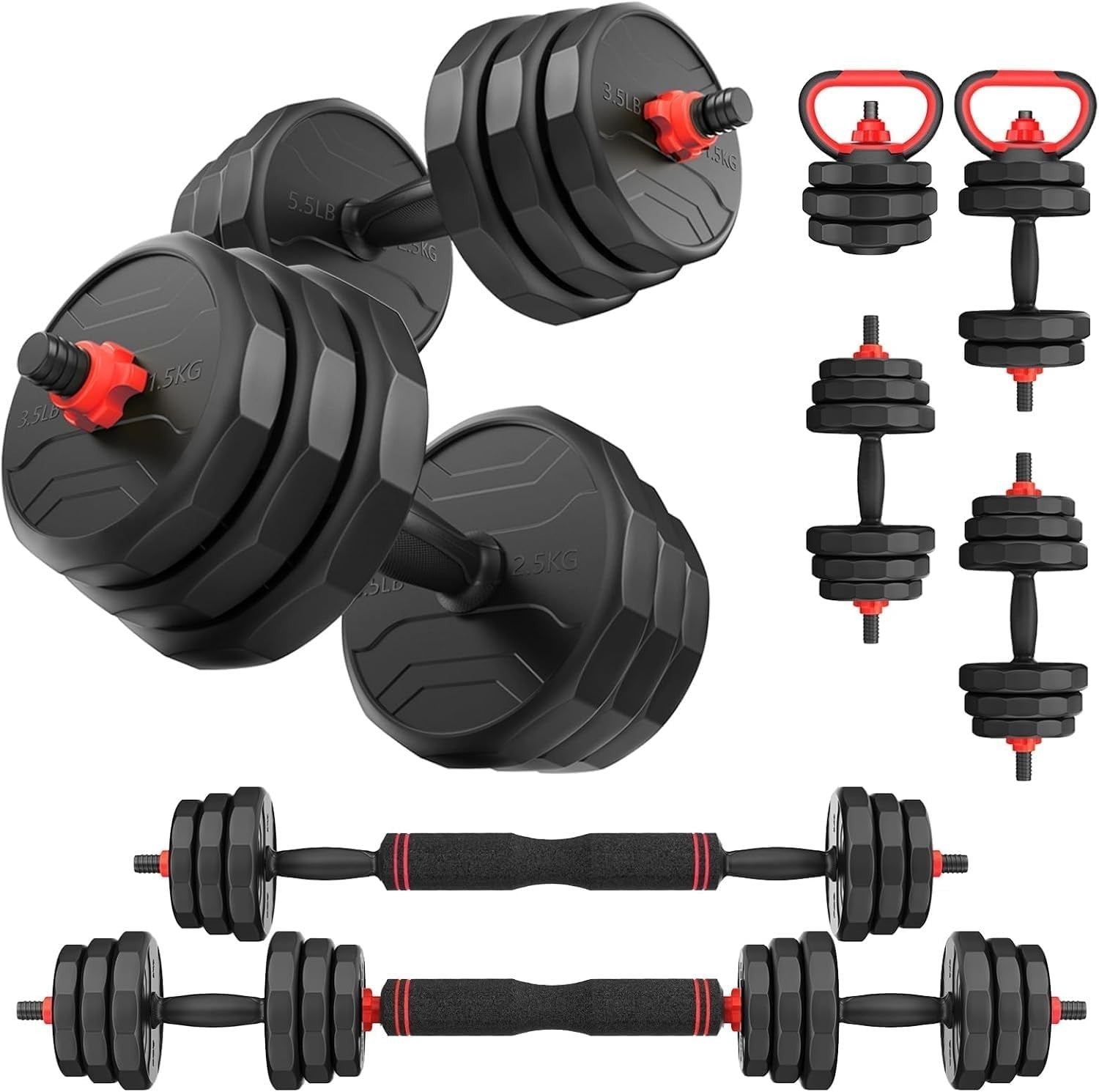Adjustable Dumbbells Set 3 in 1 55–90LB Barbell Kettlebell Home Gym